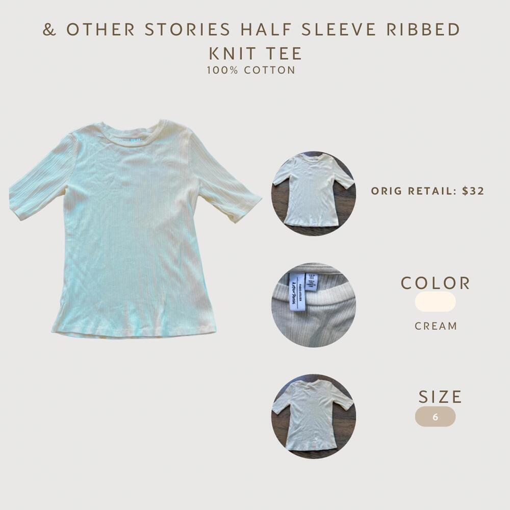 & Other Stories Half Sleeve Ribbed Knit Tee size 6